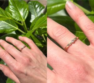 Geelgouden ring met bloemetjes en diamant